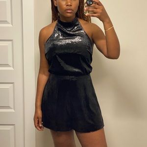 NWT Black Shimmer Halter Romper